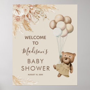 Poster de bienvenue du Baby shower de l'ours en pe