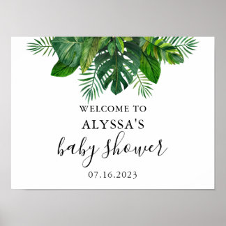 Poster de bienvenue du Baby shower Feuille tropica