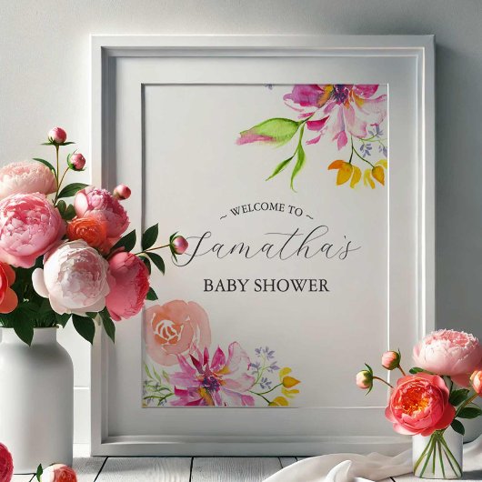 Poster de bienvenue du Baby shower Floral Orange