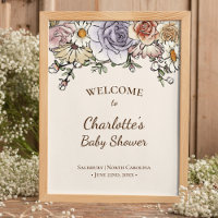 Poster de bienvenue du Baby shower Floral Vintage