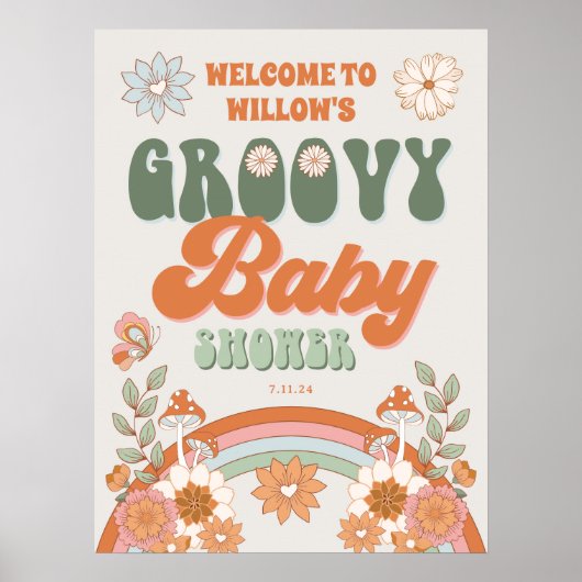Poster de bienvenue du Baby shower Hippie Arc-en-c (Devant)