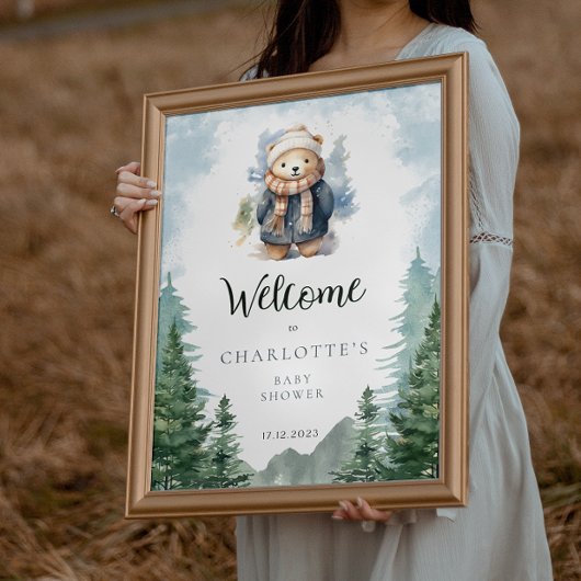 Poster de bienvenue du Baby shower Ours de la forê