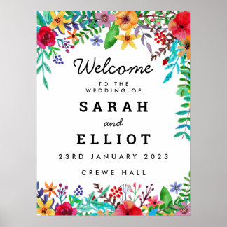 Poster de bienvenue du Mariage aux fleurs colorées