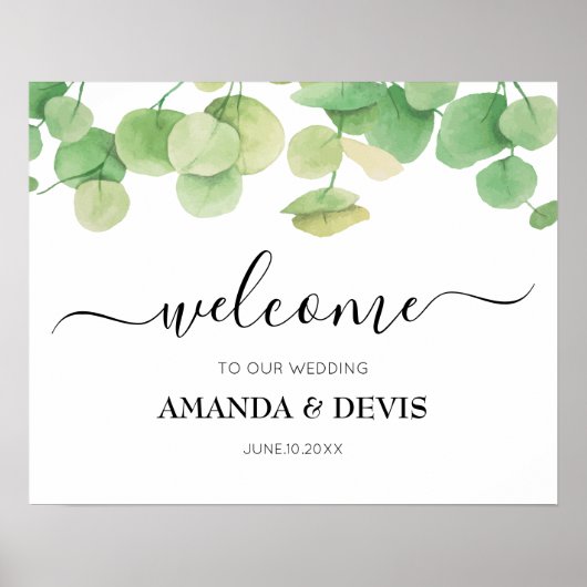 Poster de bienvenue du Mariage de feuillage vert E (Devant)