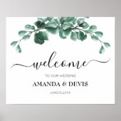 Poster de bienvenue du Mariage de feuillage vert E (Devant)