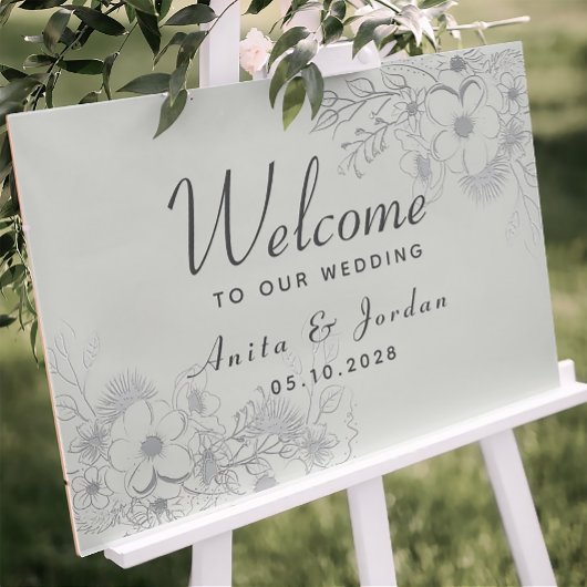 Poster de bienvenue du Mariage de fleurs bleu Dust