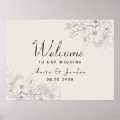 Poster de bienvenue du Mariage de fleurs bleu Dust (Devant)