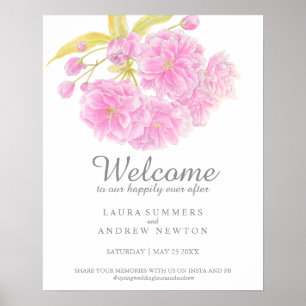 Poster de bienvenue du mariage en fleur rose du pr