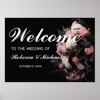 Poster de bienvenue du Mariage Floral vintage fonc
