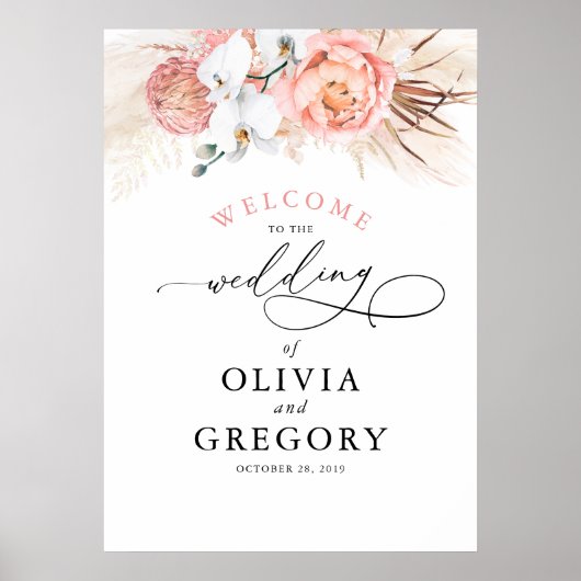 Poster de bienvenue du Mariage Pampas Grass Floral (Devant)