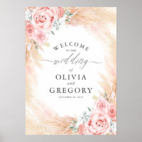 Poster de bienvenue du Mariage Pampas Grass Floral