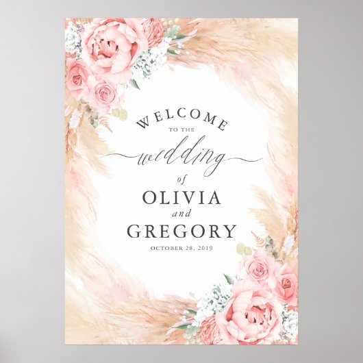 Poster de bienvenue du Mariage Pampas Grass Floral (Devant)