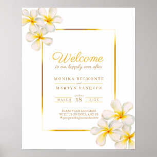 Poster de bienvenue du mariage tropical frangipani