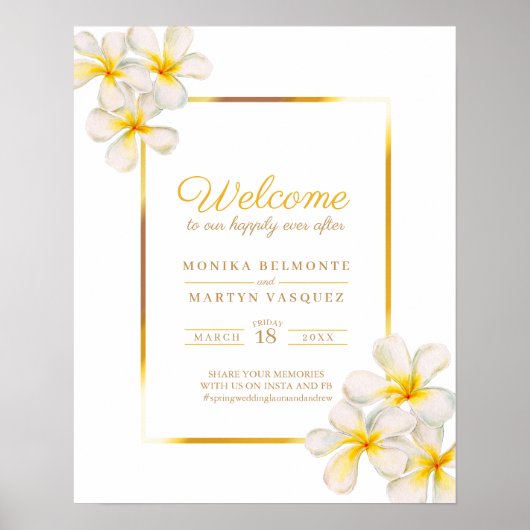Poster de bienvenue du mariage tropical frangipani (Devant)