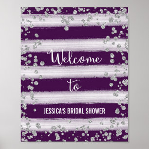 Poster de bienvenue en prune et en argent Imprimer