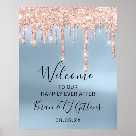 Poster de bienvenue mariage Rose Gold Drives Bleu (Devant)