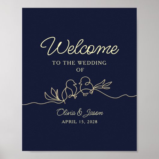 Poster de bienvenue pour Mariage simple bleu marin (Devant)