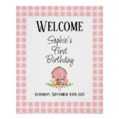 Poster de bienvenue rose En vichy Barnyard (Devant)