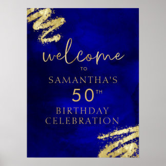 Poster de bienvenue Royal Blue and Gold Birthday 1