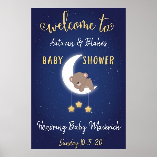 Poster De Bienvenue Sur La Lune Et Le Baby shower (Devant)