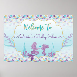 Poster de bienvenue sur le Baby shower de sirène