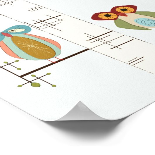 Poster de Birch Trees et Chouettes Modernes du mil (Coin)