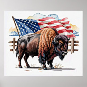 Poster de bison patriotique