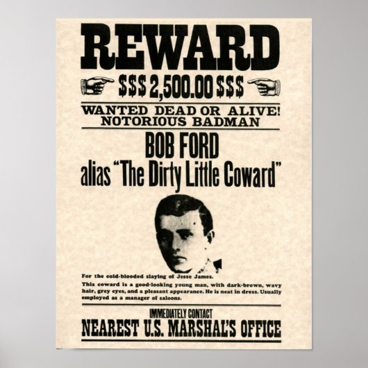 Poster de Bob Ford REWARD (Devant)