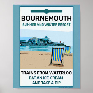 Poster de Bournemouth Vintage Retro Seaside
