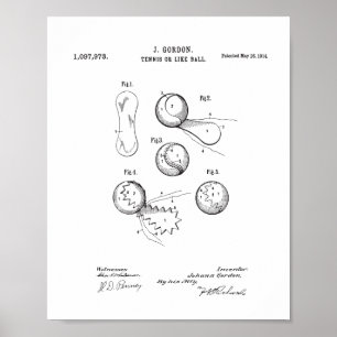 Poster de brevet de balle de tennis vintage, bal o