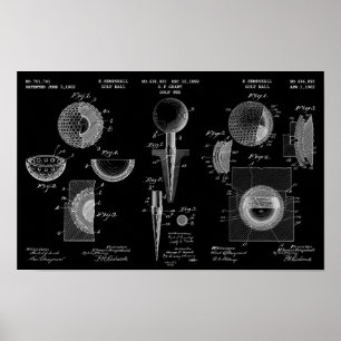 Poster de brevet de golf vintage 1 blanc sur noir