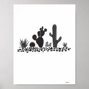 Poster de cactus noirs et blancs et de succulents