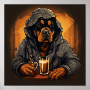 Poster de caricature Quirky Rottweiler - À la rech