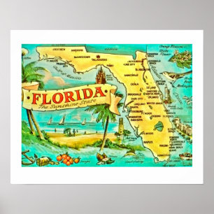 Poster de carte Florida Retro 20x16