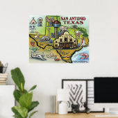 Poster de carte San Antonio TEXAS (Bureau à domicile)