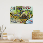Poster de carte San Antonio TEXAS (Cuisine)