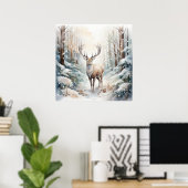 Poster de cerfs en aquarelle d'hiver (Bureau à domicile)