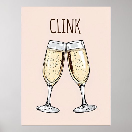 Poster de champagne Clink - Art de fête minimalist (Devant)