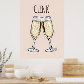 Poster de champagne Clink - Art de fête minimalist (Cuisine)