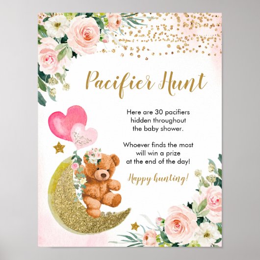 Poster de chasse au Baby shower rose (Devant)
