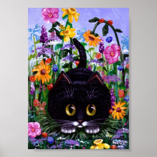 Poster de chat amusant Fleurs florales Créationart (Devant)