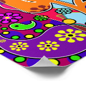 Poster de chat coloré de l'hippie rétro (Coin)