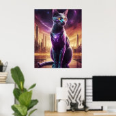 Poster de chat Cyber - Feline Futuriste Sci-Fi (Bureau à domicile)