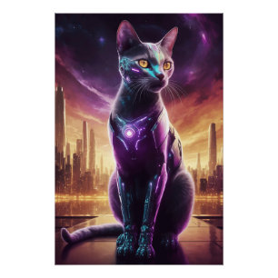 Poster de chat Cyber - Feline Futuriste Sci-Fi