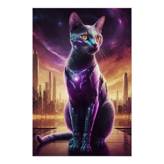 Poster de chat Cyber - Feline Futuriste Sci-Fi (Devant)