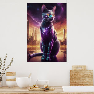 Poster de chat Cyber - Feline Futuriste Sci-Fi