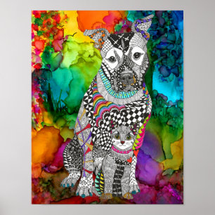 Poster de chat et de chien mignon et coloré - 11"x