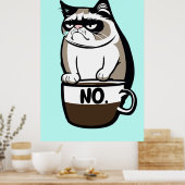 Poster de chat Grumpy Morning - Drôle Feline Wall  (Cuisine)