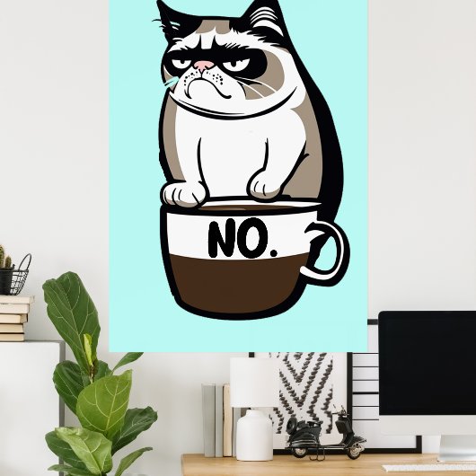 Poster de chat Grumpy Morning - Drôle Feline Wall (Bureau à domicile)