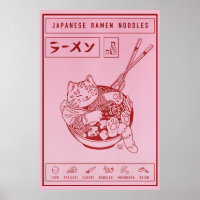 Poster de chat japonais Ramen Noodles